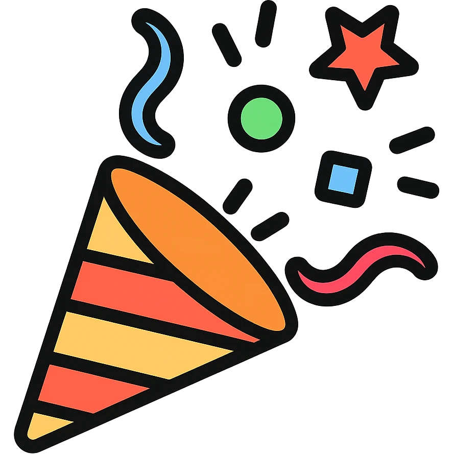 party popper with confetti icon in lineal color with black outlines emoji