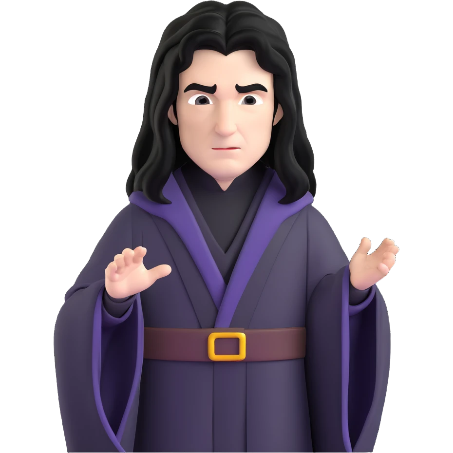 Professor Snape with long black hair, stern expression, wearing black wizard robes emoji