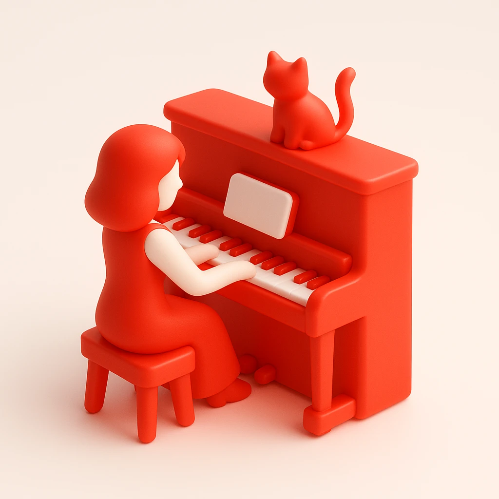 woman playing piano while her cat sits on top of the piano emoji