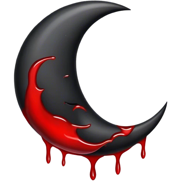 Black crescent moon with blood dripping from it  emoji