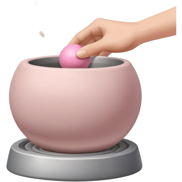 one hand throwing a pink ball of clay onto a flat silver pottery wheel surface emoji