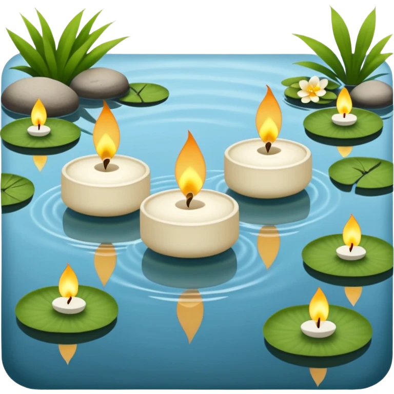 Small tea Candles floating on a pond zen Japanese garden  emoji