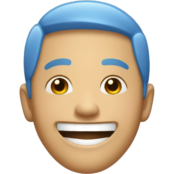 Asian man laughing, blue to emoji