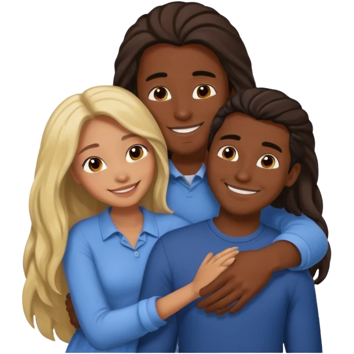 dark skin girlfriend hugs mixed boyfriend with long hair  emoji
