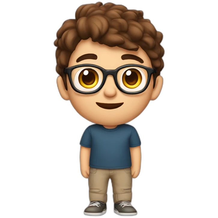 a 12-year-old boy with brown hair and glasses performs on the stage of the theater emoji
