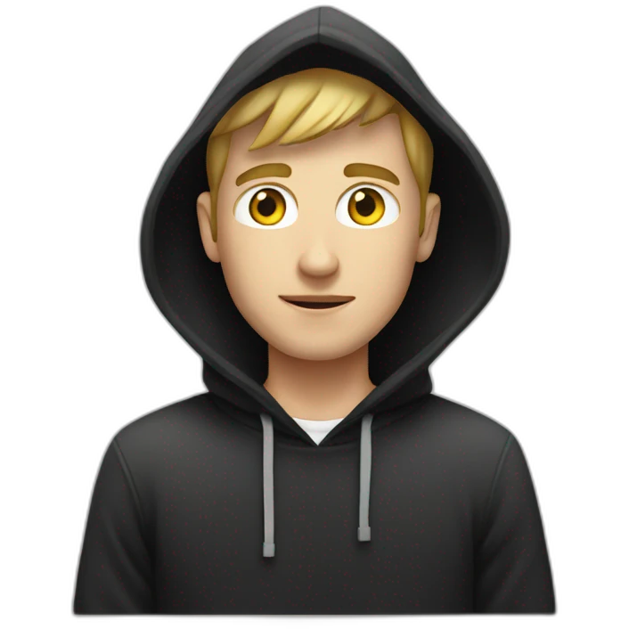 White Young man with a black hood behind his laptop emoji
