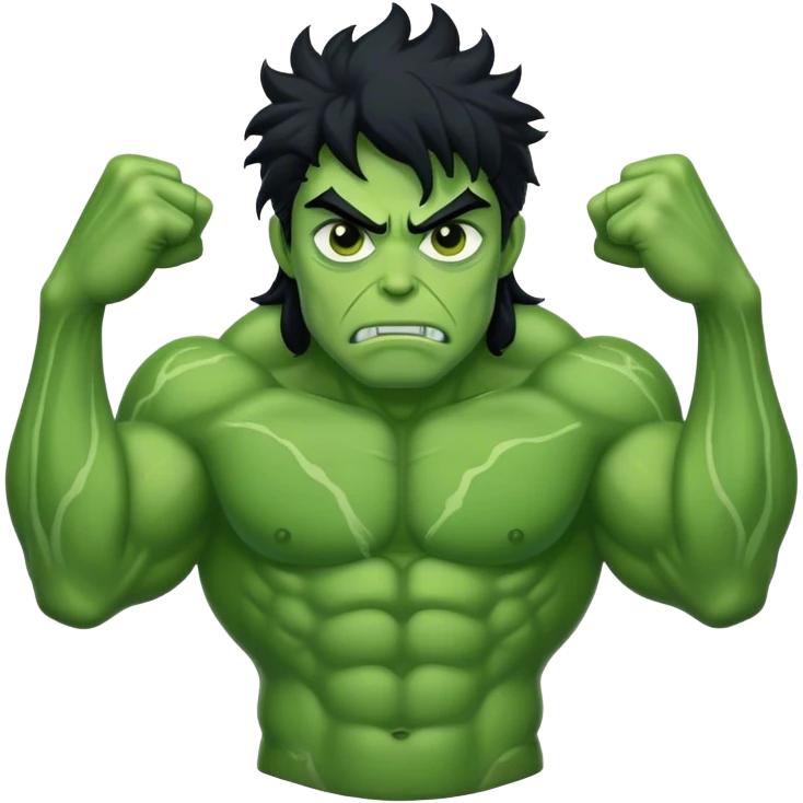a tall green giant with muscles and messy black hair with green skin emoji