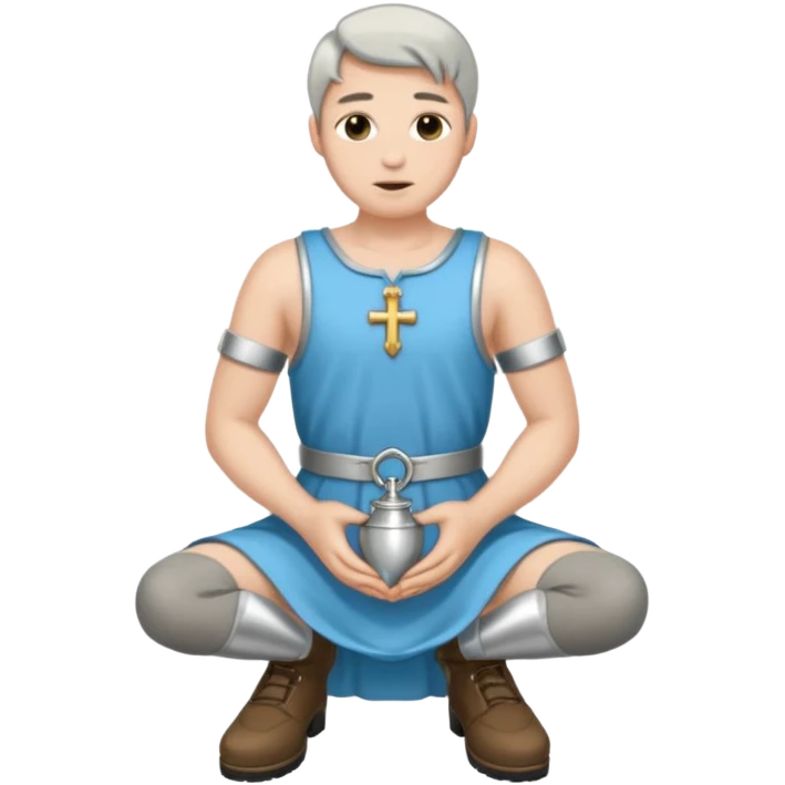 Submissive man on knees wearing female clothes and chastity emoji