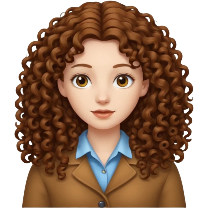 pale woman with ne meter long brown curly hair, middle part emoji