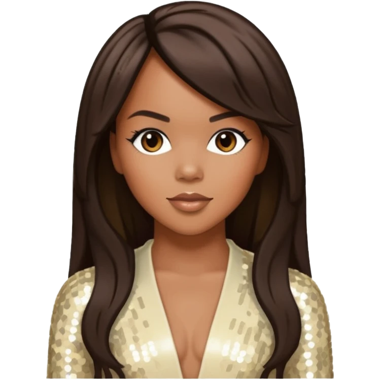 LeToya Luckett from Destiny's Child with long dark brown hair, cream sequin outfit emoji