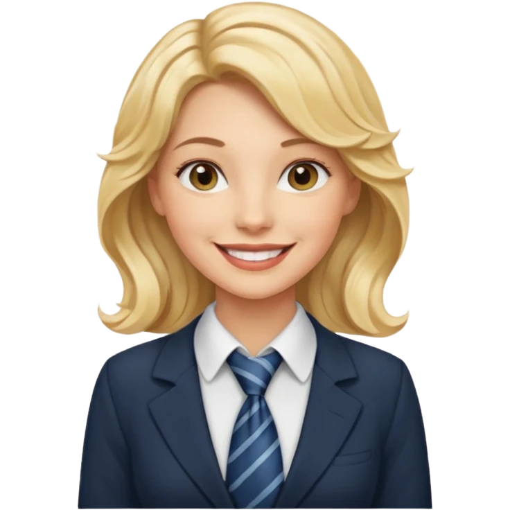 white collar woman with tie, wavy blonde hair emoji