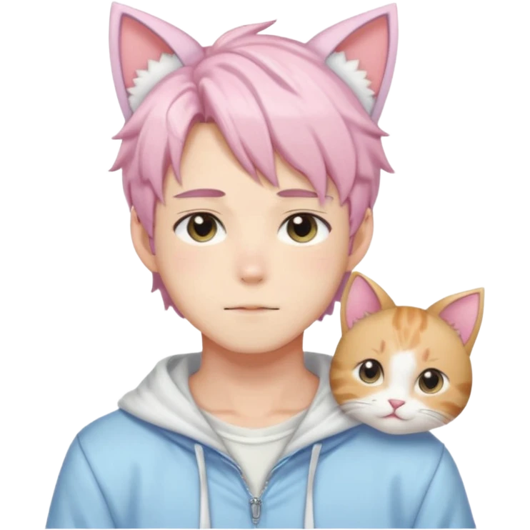 Shiny Blushing Cute Kawaii Handsome Shota Anime Man with Cat Ears Trending Style Cottagecore Pastelcore  emoji