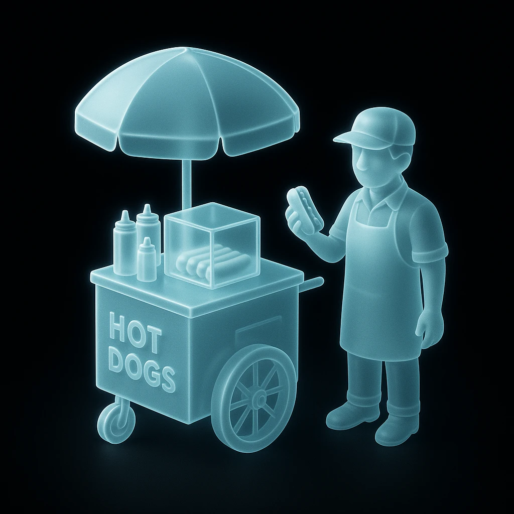 hotdog seller in New York with cart emoji