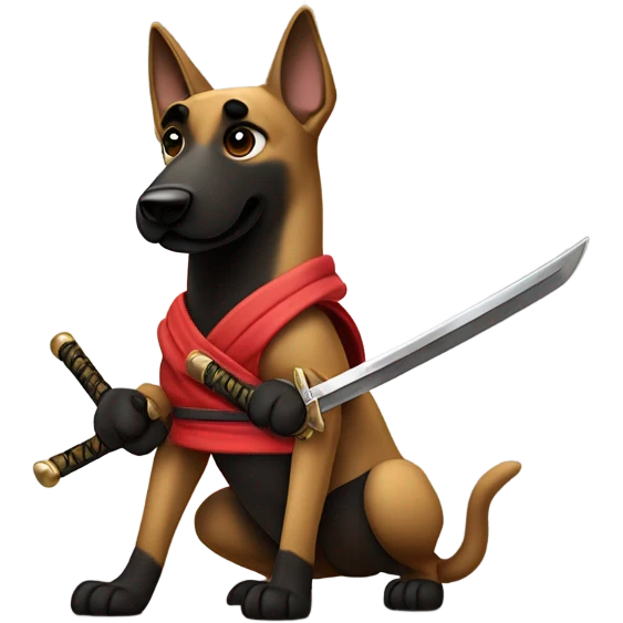 Belgian malinois ninja with nunchucks and sword emoji