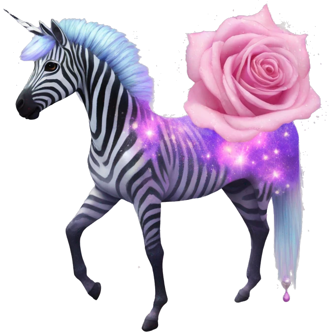 Zebra sparkling nebula unicorn Pegasus collage roses emoji
