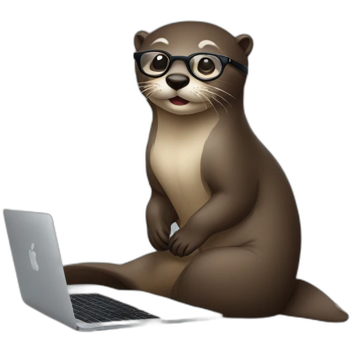 female otter with glasses back leaning against a pillow with a macbook emoji