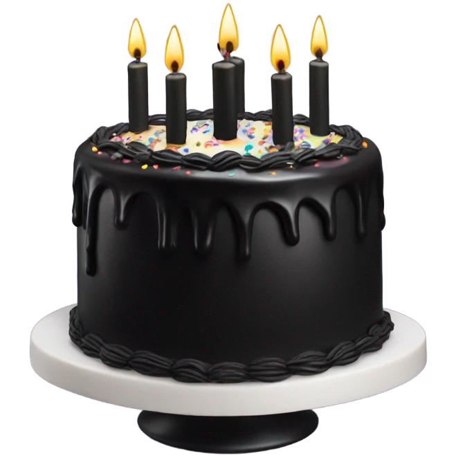 Birthday Cake with black frosting and black candles emoji