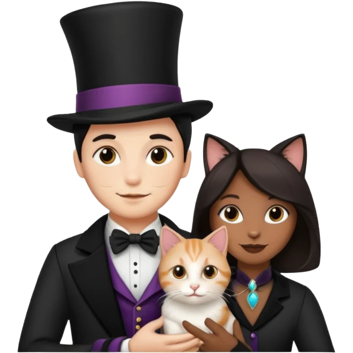 magician couple and their pet cat emoji