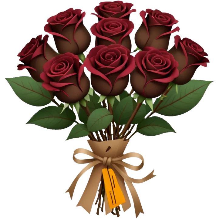 Bouquet of the darkest really dark brown roses in a paper package emoji