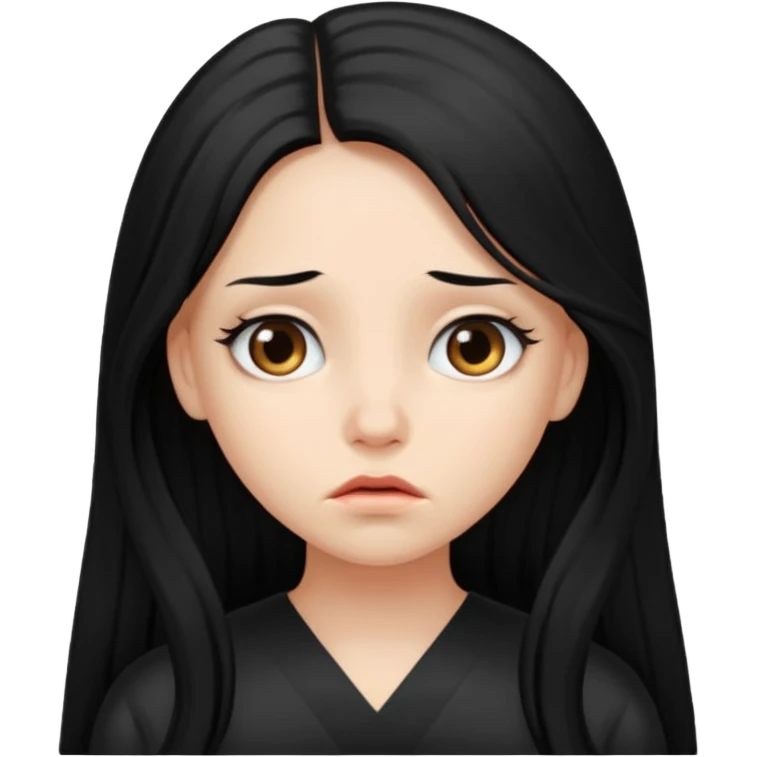a girl with silk long black hair having fomo emoji