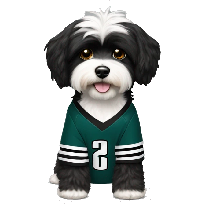 black and white havanese in a eagles jersey  emoji