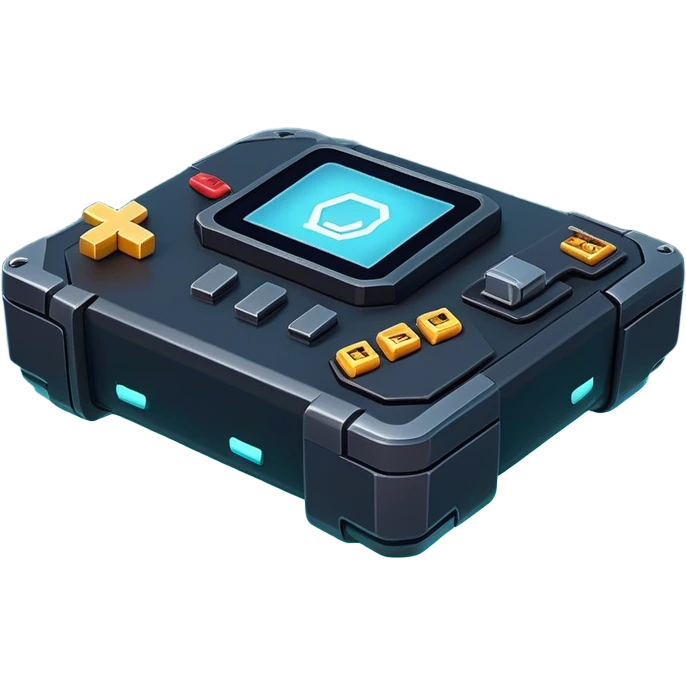 Clash of Clans aesthetic: Cinematic Playful 3D Isometric Sci-Fi Console Emoji, rendered in a 3D vector-style similar to standard emojis with minimal shading and bold, simplified shapes. A compact, distinct form with signature details, softly glowing with a futuristic sci-fi warfare charm. Simplified yet unmistakably iconic, highly detailed and consistent, glowing with a soft radiance and high shine. Stylized with a touch of high-tech brilliance and a soft glowing outline, capturing the essence of a beloved gaming relic with a friendly, playful manner! emoji