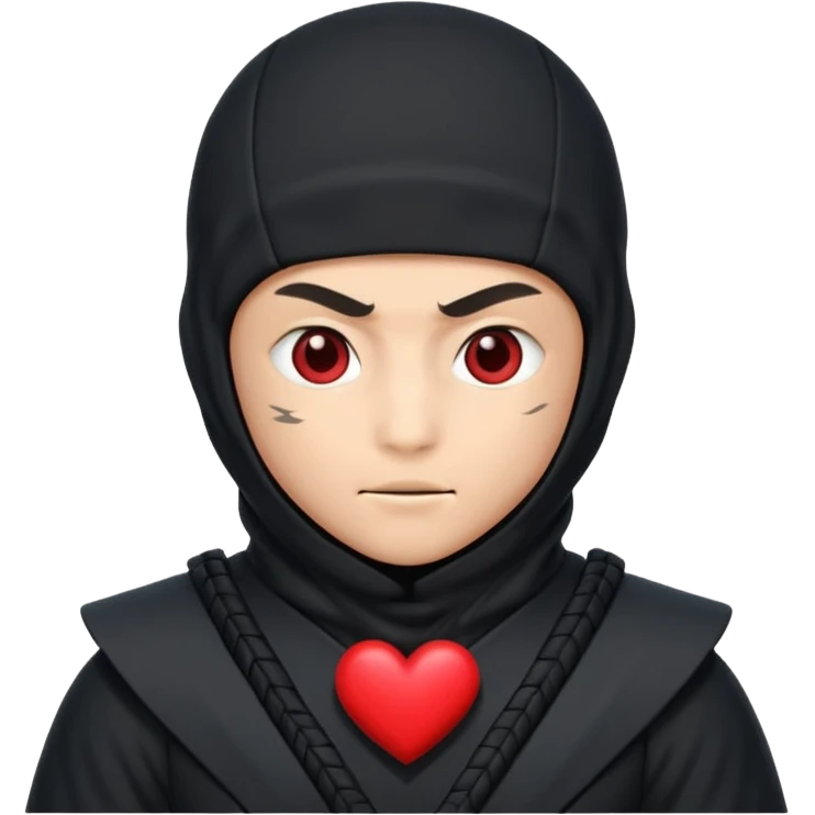 Ninja con ojos de corazón y una corazón emoji