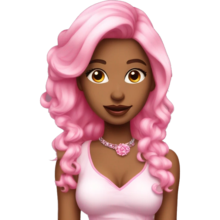 beautiful coquette girl, pink highlight hari, wearing cute outfit emoji