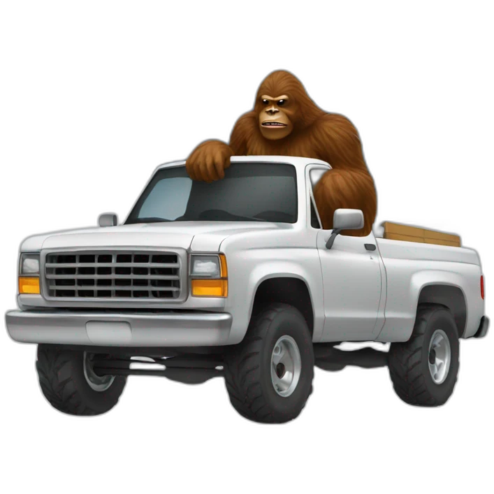 Sasquatch driving pickup truck emoji