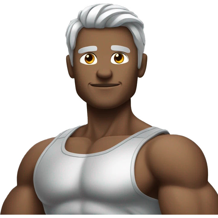 muscular man flexing with silver skin emoji
