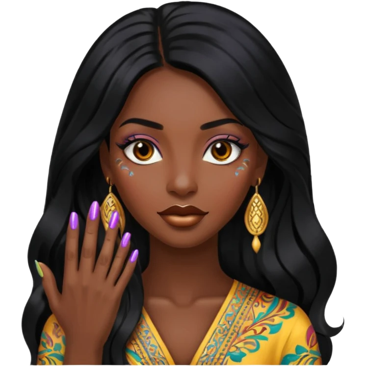 nail art black woman long hair emoji
