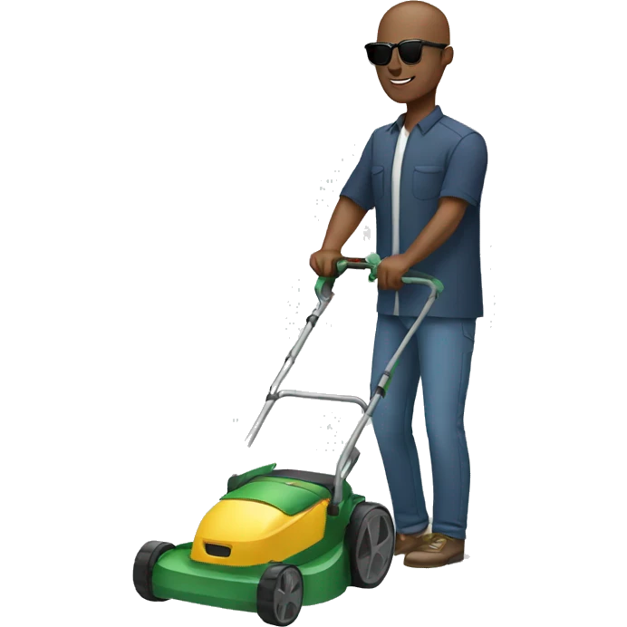 Black man with bald head and sunglasses mowing emoji
