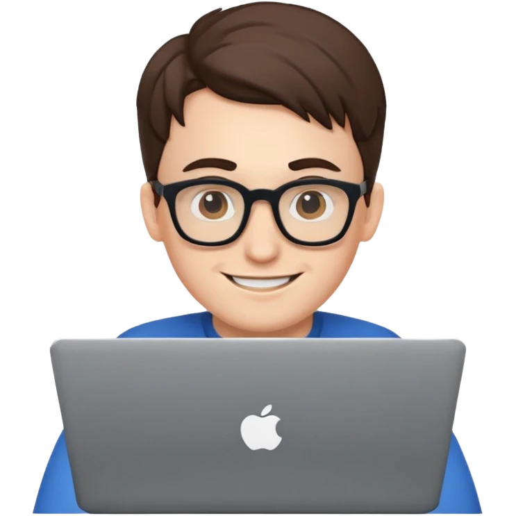 nerdy guy at a laptop smiling emoji