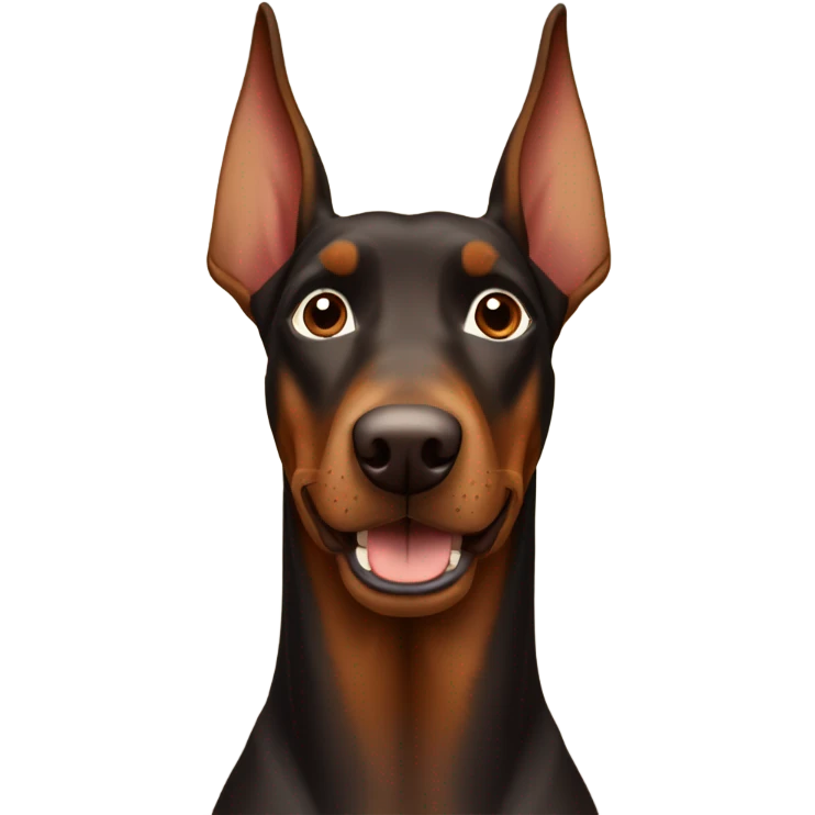 Different shades of brown no black Doberman without cropped ears looking forward and happy  emoji