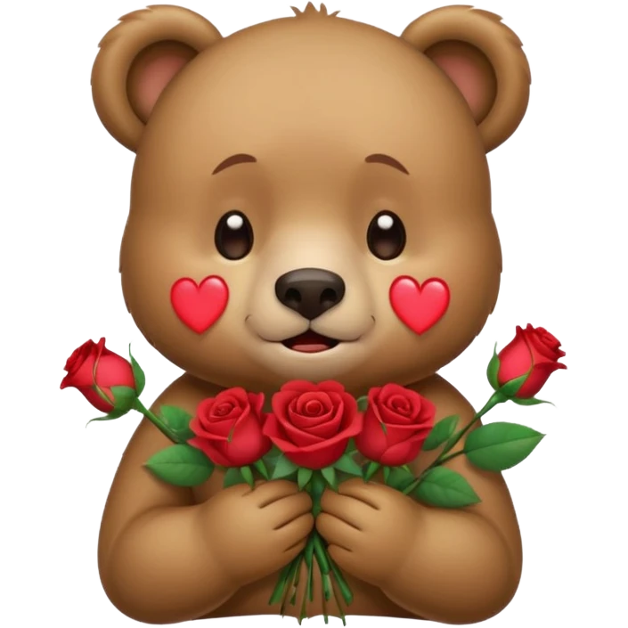 Cute bear with crying  eyes holding roses with this emoji expression  emoji