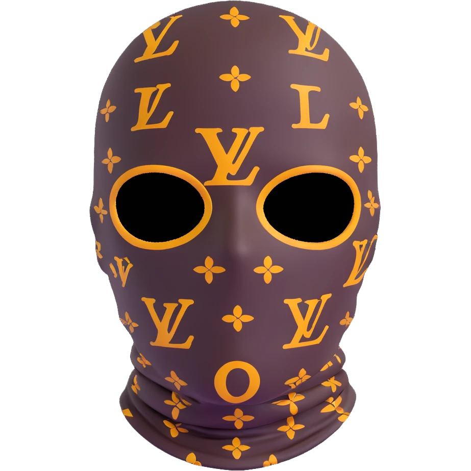 high-end Louis Vuitton ski mask with classic LV monogram print emoji