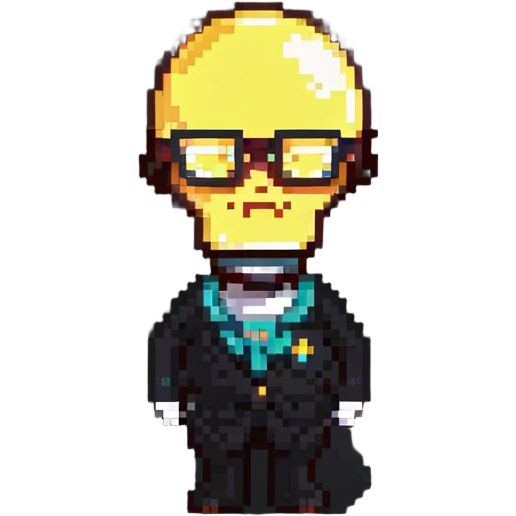 Genius character with lightbulb and glasses in pixel art style emoji