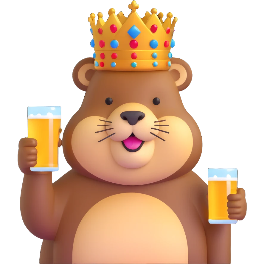 beaver with a crown on her head and a glass of beer in her hands emoji
