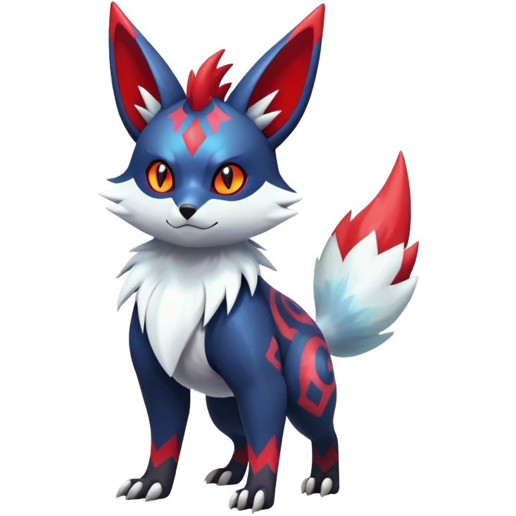 Shiny Exotic Badass Colorful Ethereal Royal Mysterious Gothic Zangoose-Zorua-Litten-Pokémon-Fakémon-hybrid-creature (full body) with colorful pattern-markings emoji