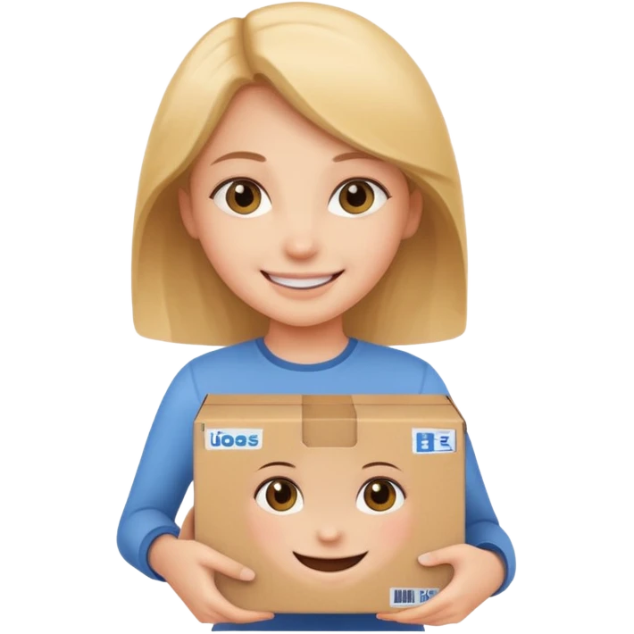 Smiling girl holding a box in her hand emoji