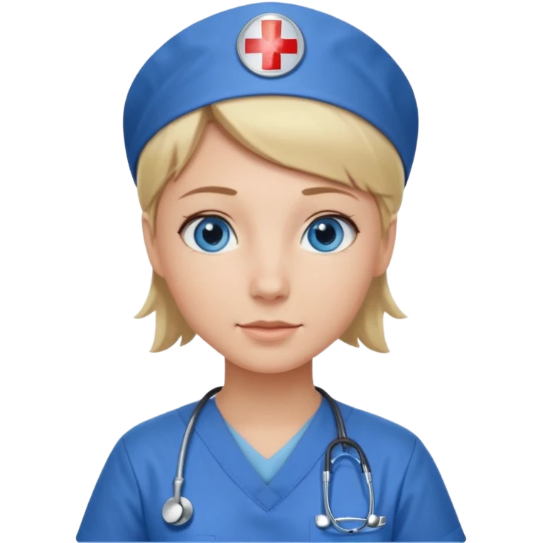 Nurse blue eyes short blond blue scrubs no hat emoji