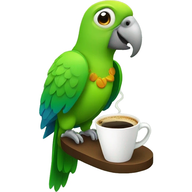 Green parrot with cup of coffee emoji