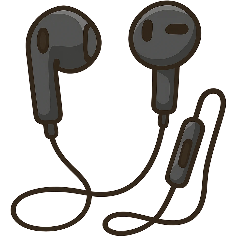 EarPods headphones in emoji style, different angles, black emoji