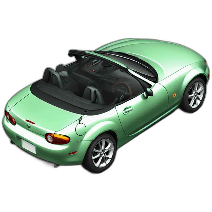 Mazda mx5 verte conduite par homme roux emoji