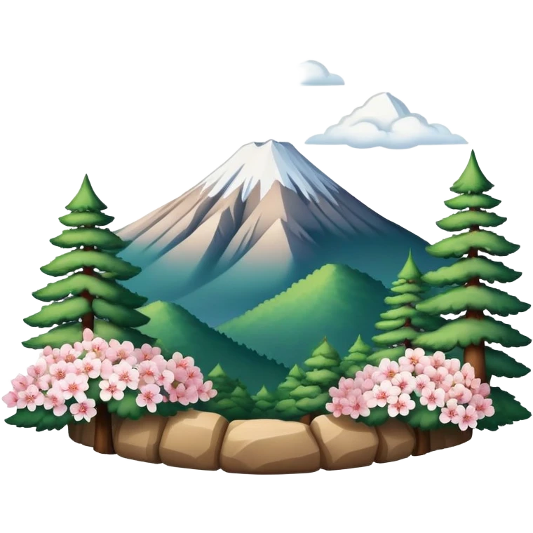 Create an emoji with the image of Mount Hallasan, symbolizing the nature of South Korea. Add pine trees or cherry blossoms for detail emoji