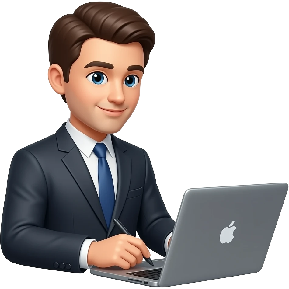 Hombre con traje ,escribiendo con una laptop emoji