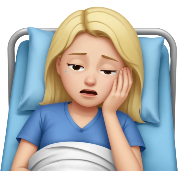 Mulher jovem chorando muito em cima de uma maca de hospital emoji