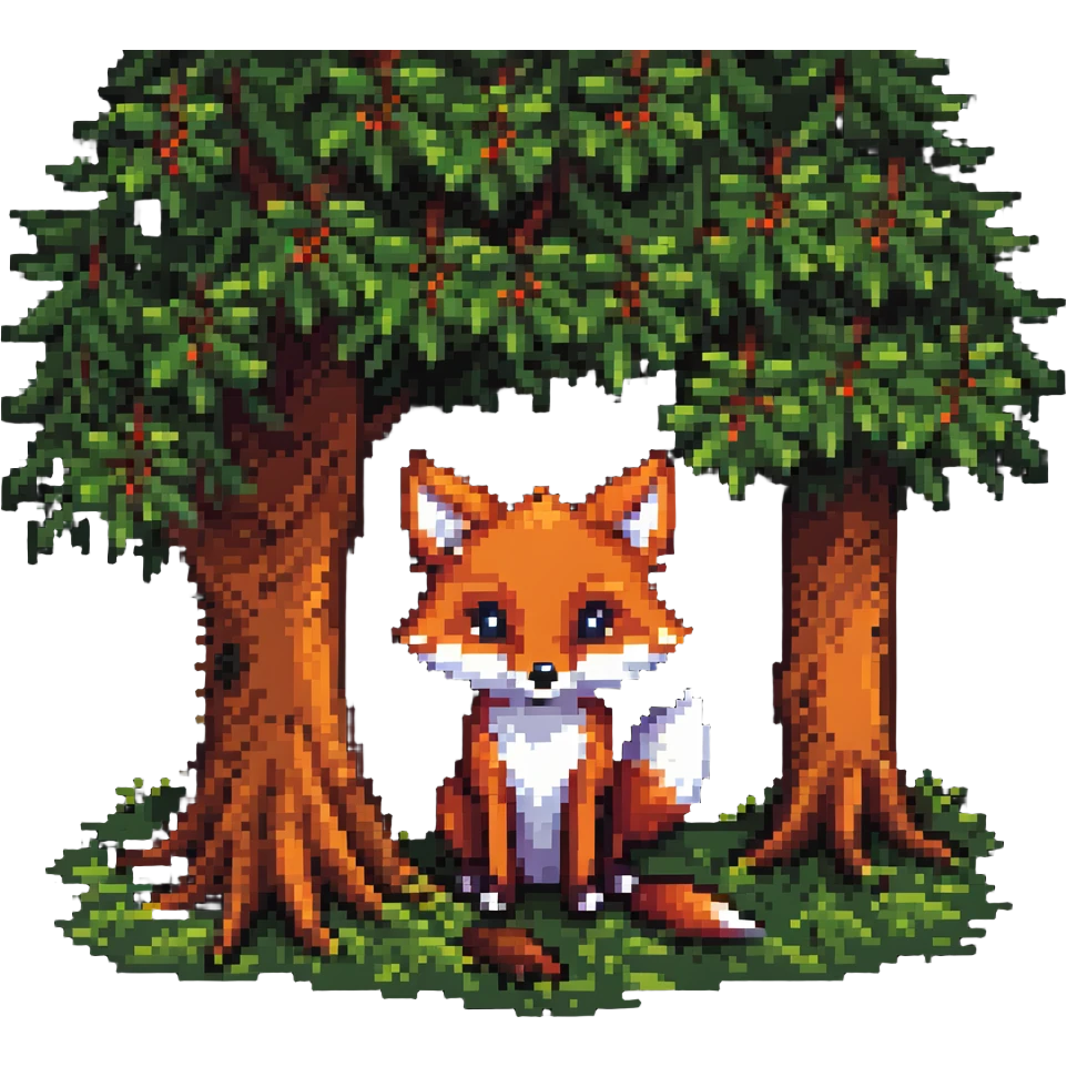 cute fox peeking from behind a tree emoji