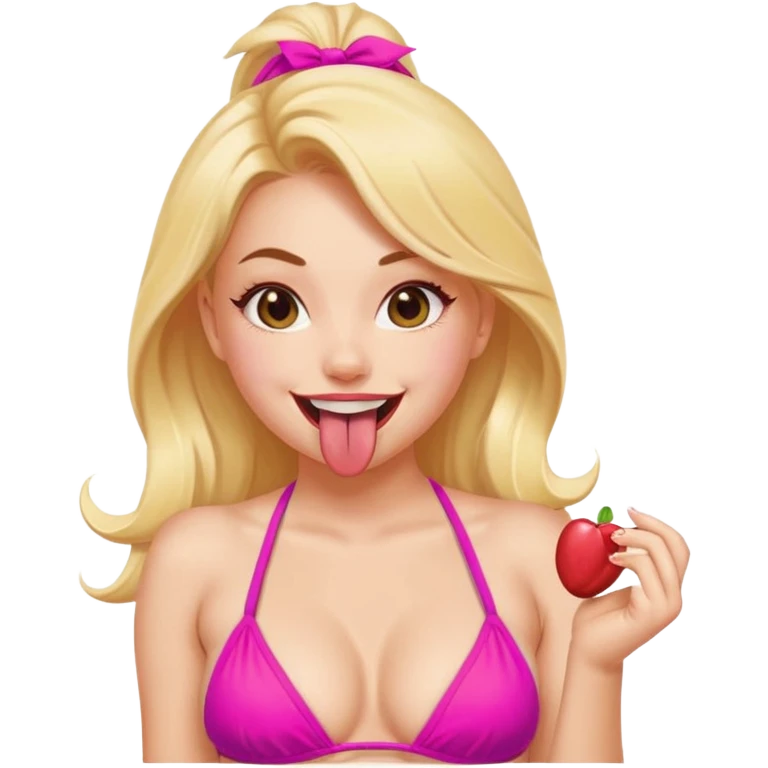 OnlyFans model, bikini, sticking tongue out, mischievous face emoji
