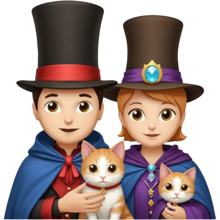 magician couple and their pet cat emoji